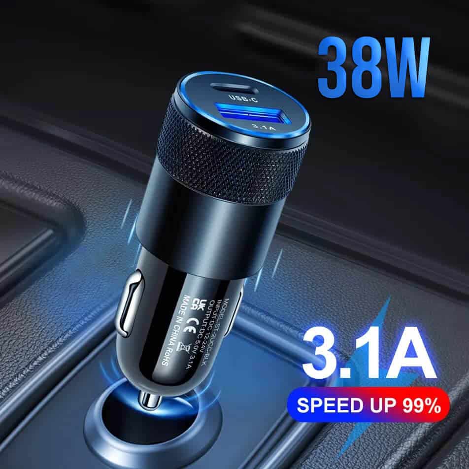 Smart Koala 38W 3.1A 2 Ports PD USB Type C Fast Charging Car Charger Socket Adapter + 1m PD USB Type C to Type C Cable Cord For Samsung, Google, Oppo Smart Koala 38W 3.1A 2 Ports PD USB Type C Fast Charging Car Charger Socket Adapter + 1m PD USB Type C to Type C Cable Cord For Samsung, Google, Oppo